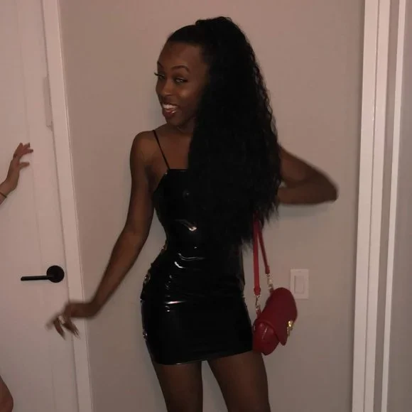 BlACK DRESS WITH SILVER CUTOUT CIRCLES ON SIDES - Picture 3 of 6